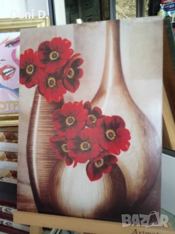 дървена картина пано Червени цветя, снимка 3 - Картини - 42384322