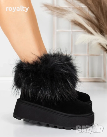 Боти на платформа - черен ЕСТЕСТВЕН велур с черен ЕСТЕСТВЕН косъм, снимка 4 - Дамски боти - 52528884