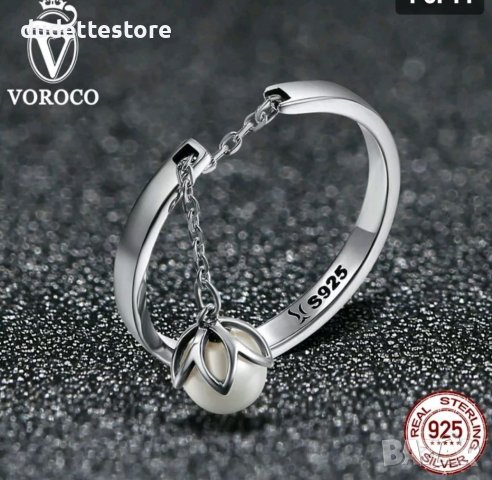 VOROCO 925 сребърен пръстен с перла