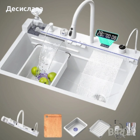 Умна кухненска мивка с изтеглящ се кран – LED дисплей, водопад, филтрирана вода , снимка 8 - Мивки - 53137399