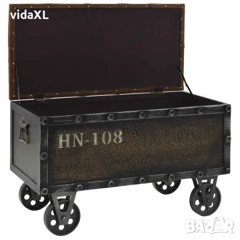 vidaXL Пейка за съхранение дърво масив и изкуствена кожа 80,5x41x50 см(SKU: 245768), снимка 2 - Други - 56023035