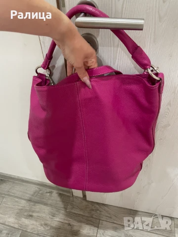 Дамска чанта цикламена естествена кожа, снимка 2 - Чанти - 50699765