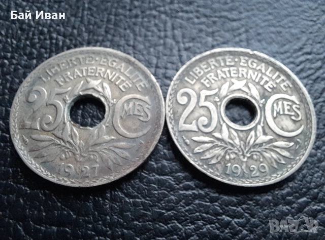 Стара монета 25 сантима 1927 г. и 1929 г. Франция - красиви !, снимка 6 - Нумизматика и бонистика - 42219448