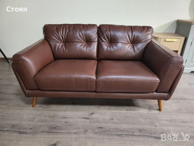 Кафяв кожен диван двойка, снимка 4 - Дивани и мека мебел - 56507495