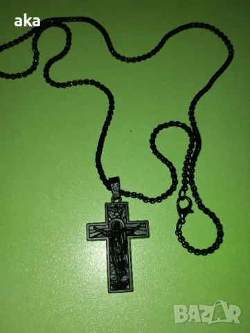красиво колие 60 см. ланец с кръст черен, снимка 3 - Колиета, медальони, синджири - 48325289