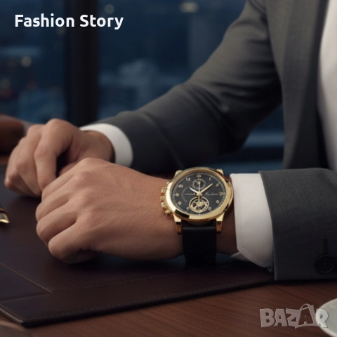 Елегантен мъжки комплект – часовник с черна каишка и гривна с метален щит, снимка 7 - Мъжки - 51937516