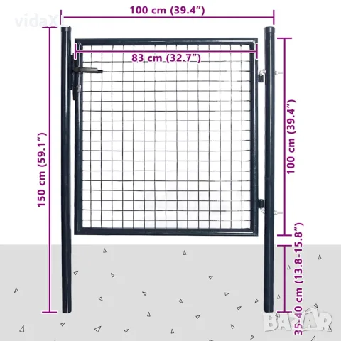 vidaXL Градинска мрежеста порта, поцинкована стомана, 100x100 см, сива, снимка 4 - Огради и мрежи - 56145972