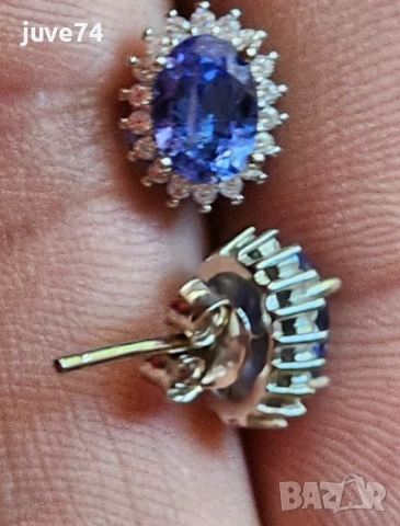 СРЕБЪРНИ ОБИЦИ С ТАНЗАНИТ (ТАНЗАНИЯ), снимка 3 - Обеци - 54345102