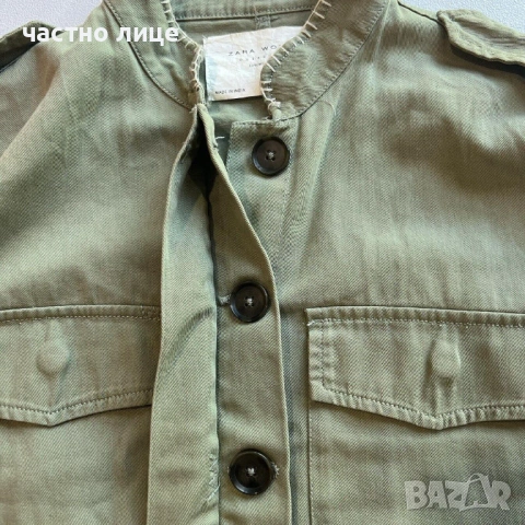 Дамско зелено памучно якенце Zara, снимка 6 - Якета - 54176839