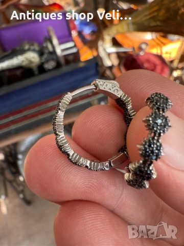 Сребърни обеци с черни камъни №7675 , снимка 3 - Обеци - 52630335