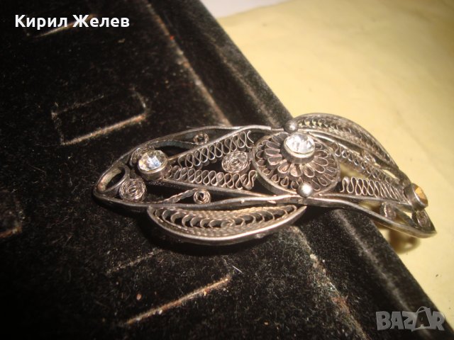 СРЕБЪРНА ФИЛИГРАННА АРТ ДЕКО ШНОЛА ФИБА за КОСА с ЦИРКОНИ МАЙСТОРСКА ЮВЕЛИРНА СТАРА РАБОТА 24071, снимка 12 - Антикварни и старинни предмети - 33789665