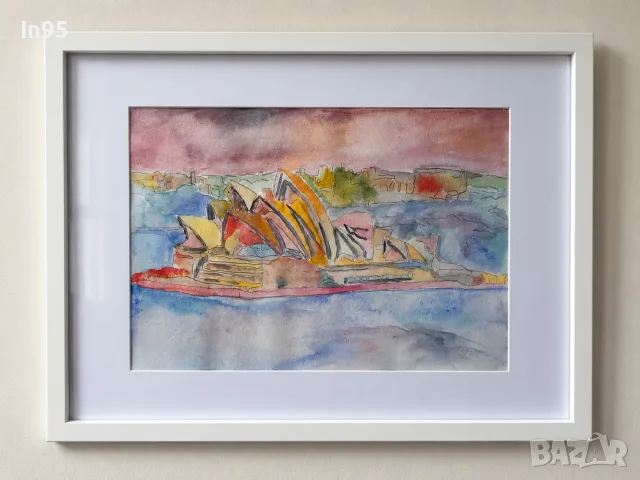 Sydney Opera House – оригинална акварелна картина с рамка, снимка 2 - Картини - 55875622