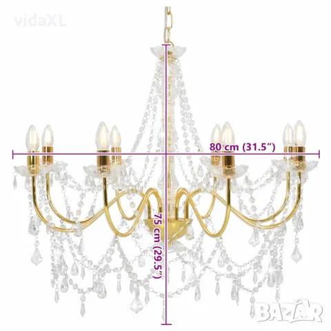 vidaXL Полилей с кристали, златист, 8 х Е14 крушки, снимка 7 - Полилеи - 56146570