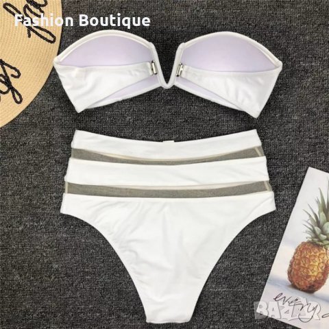 Черен бял бански с висока талия мрежа, снимка 5 - Бански костюми - 31856392