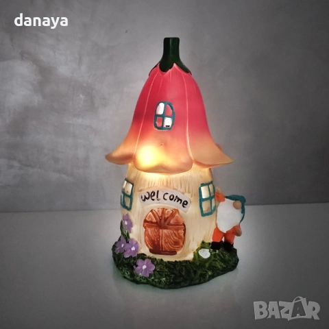6536 Соларна градинска декорация лампа Къщичка Welcome, 20 cm, снимка 2 - Градински мебели, декорация  - 54016568