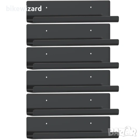 Комплект от 6 плаващи стенни рафта за декоративно показване – черна пластмаса НОВО