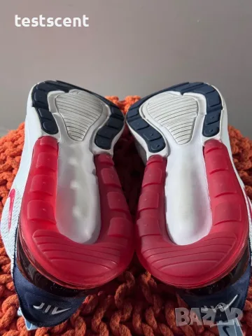 Оригинални Nike Air Max 270 – White / Chile Red / Midnight Navy – EU 43 / UK 8.5 – С кутия, снимка 6 - Маратонки - 56040000