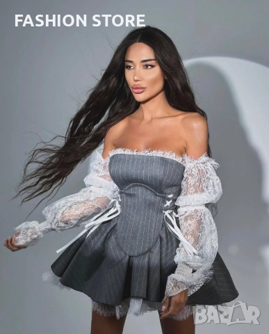 Луксозна рокля с корсет и дантела🩶🤍, снимка 3 - Рокли - 52939702