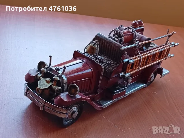 Стара ръчно изработена метална количка пожарна , снимка 3 - Колекции - 55962343