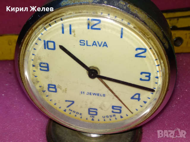 SLAVA MADE in USSR Стар КОЛЕКЦИОНЕРСКИ РУСКИ БУДИЛНИК МЕХАНИЧЕН НАСТОЛЕН ЧАСОВНИК СЛАВА СССР 32664, снимка 4 - Антикварни и старинни предмети - 44534289