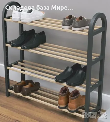 Стелаж за обувки с 4 рафта, 64х18х64см Масив и пластмаса