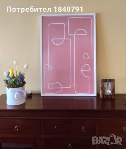 Картина – лице непрекъсната линия, абстракция – 60 х 90 см, снимка 4 - Картини - 35543898