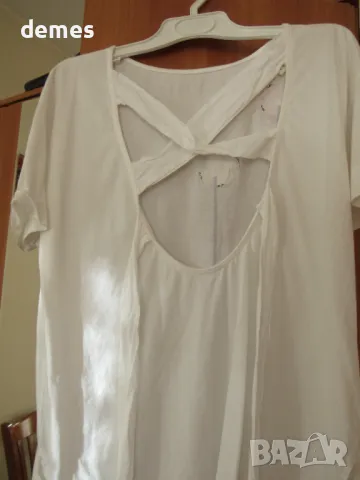 Дамска бяла тениска с бродерия и гол гръб, размер L, снимка 6 - Тениски - 49499084