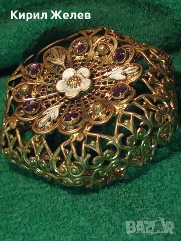 УНИКАЛНО РЯДКО ФИЛИГРАННО ПОЗЛАТЕН БРОНЗ ВЪЗРОЖДЕНСКО АЖУРНО ФЛОРАЛ УКРАШЕНИЕ с АМЕТИСТ КАМЪНИ 10947, снимка 18 - Антикварни и старинни предмети - 31358686