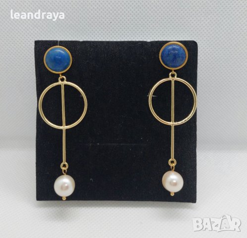 Обеци лазурит и перла, снимка 3 - Обеци - 44451443