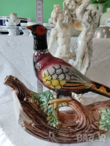 Голяма ретро италианска керамична бутилка от 1970 г. птица фазан, снимка 6 - Други - 49011465