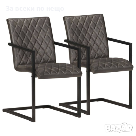 Конзолни трапезни столове, 2 бр, сиви, естествена кожа, снимка 1