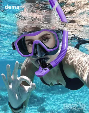 Lealinga Комплект маска и шнорхел за възрастни, 2 броя, черно и лилаво, снимка 8 - Водни спортове - 49496353