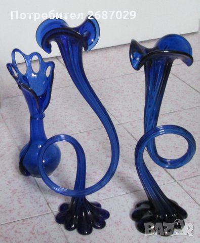 Синя стъклена ваза, уникат, снимка 12 - Вази - 30594551