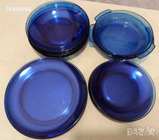 Стъклен сервиз за хранене кобалтово синьо SM BRAZIL, снимка 4 - Сервизи - 54232228