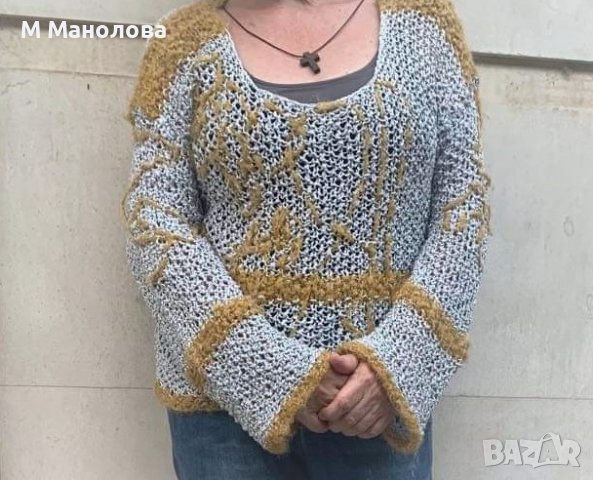 Дамска плетена блуза, уникат, размер S/M, снимка 2 - Блузи с дълъг ръкав и пуловери - 37615942