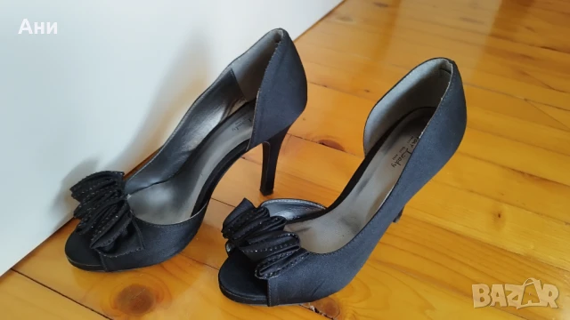 Сатенени черни обувки 36 номер , снимка 3 - Дамски елегантни обувки - 51217543