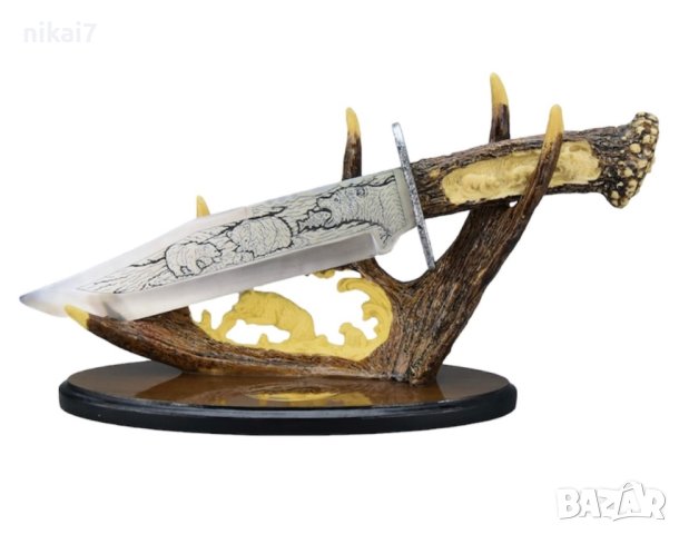 ловен нож колекционерски нож сувенир подарьк трофейна поставка 22cM, снимка 2 - Ножове - 42080954
