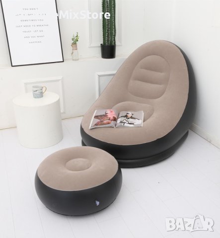 Преносимо надуваемо кресло и табуретка предназначена за почивка и релакс/ Цвят: черен + кафяв , снимка 3 - Дивани и мека мебел - 42760980