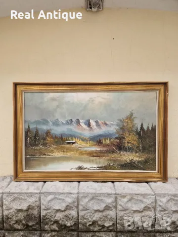 Прекрасна голяма антикварна авторска картина масло върху платно , снимка 1