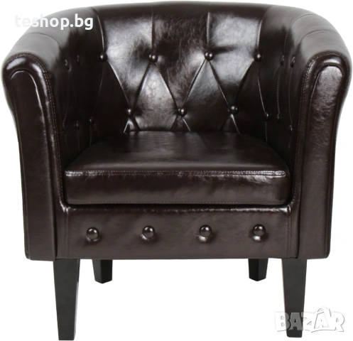 Фотьойл в стил Честърфийлд от изкуствена кожа (тъмнокафяв цвят и тапициран дизайн), снимка 4 - Дивани и мека мебел - 53053920