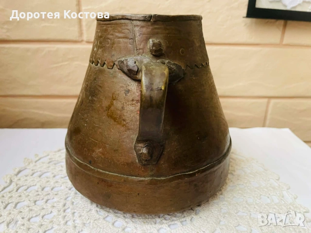 Красива медна кашпа с 2 дръжки от Англия с алое вера, снимка 6 - Антикварни и старинни предмети - 54361689