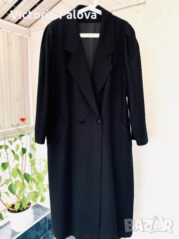 Дълго черно модерно палто,80% вълна