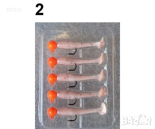 Силикони за бас, костур, пъстърва - комплект с микро джиг глава, снимка 3 - Стръв и захранки - 49135437
