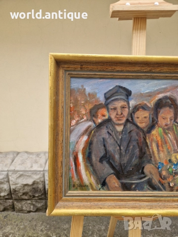 Майсторска антикварна авторска картина масло върху платно , снимка 5 - Антикварни и старинни предмети - 52266087