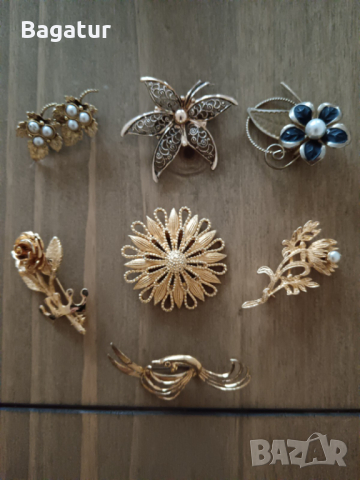 Лот 7бр,брошки,стари,жълти,винтидж,позлата,, снимка 9 - Антикварни и старинни предмети - 44623074