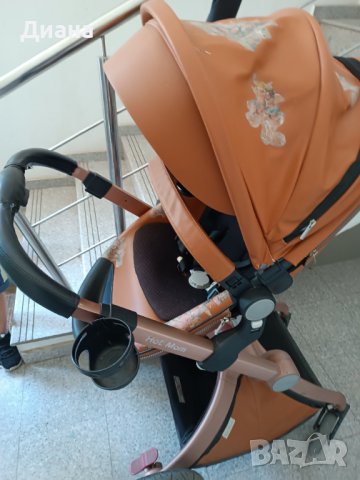 Бебешка количка Hot Mom, Модел 2 в 1, Еко кожа, Кафяв цвят, снимка 7 - Детски колички - 44443318