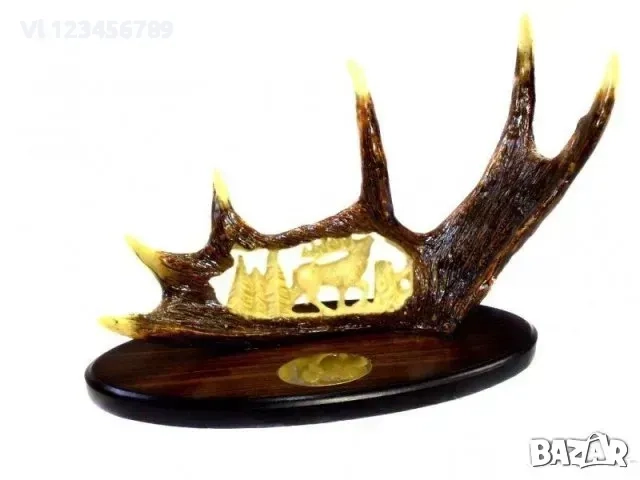 Гравиран декоративен ловен нож (ЕЛЕН) 23 х 38см, снимка 2 - Ножове - 51469890