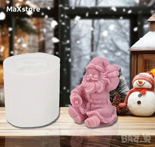 3D Седнал дядо Коледа Силиконов молд форма за свещи гипс сапун смола фондан за декорация на торта 