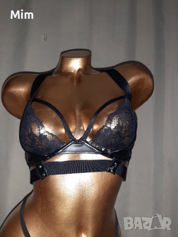 75 Е К-т Черен кожен сутиен и прашка , снимка 9 - Бельо - 38597048