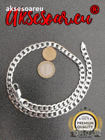 Посребрен сребърен ланец 6 мм плетка панцер бижу верига мода синджир бижутерия Благородна твърда сто, снимка 2 - Колиета, медальони, синджири - 38360513